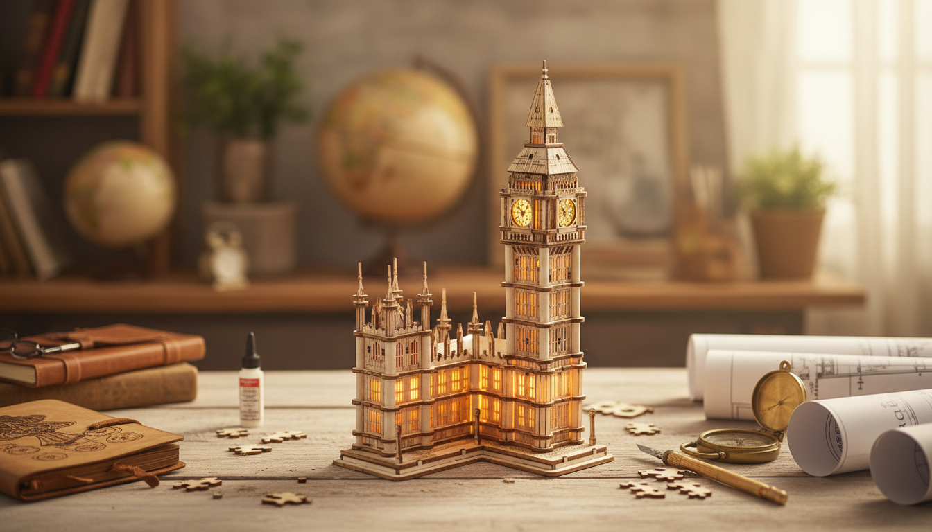 Build Big Ben: 3D Wooden Puzzle Kit with LED Glow