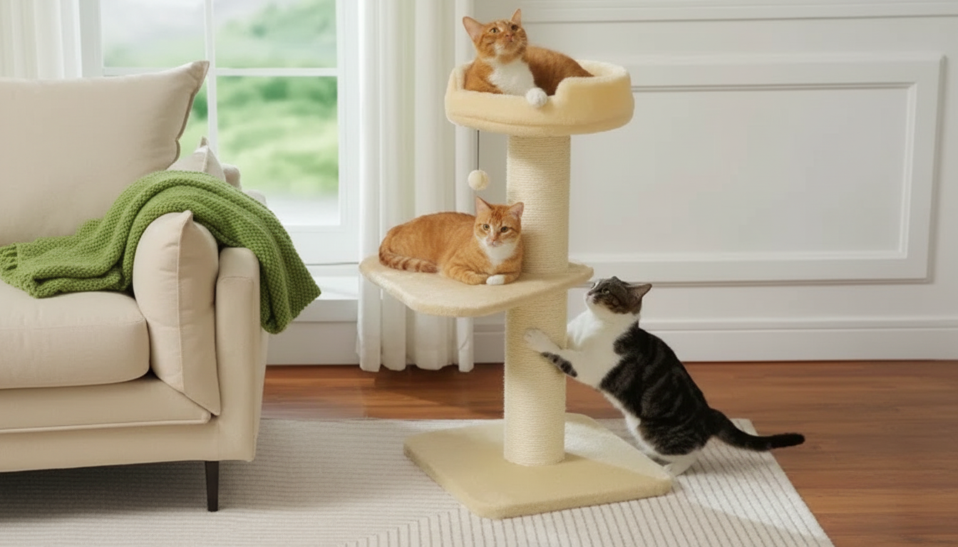 Sturdy Cat Tree Tower: Thick Sisal Posts & Flower Bed