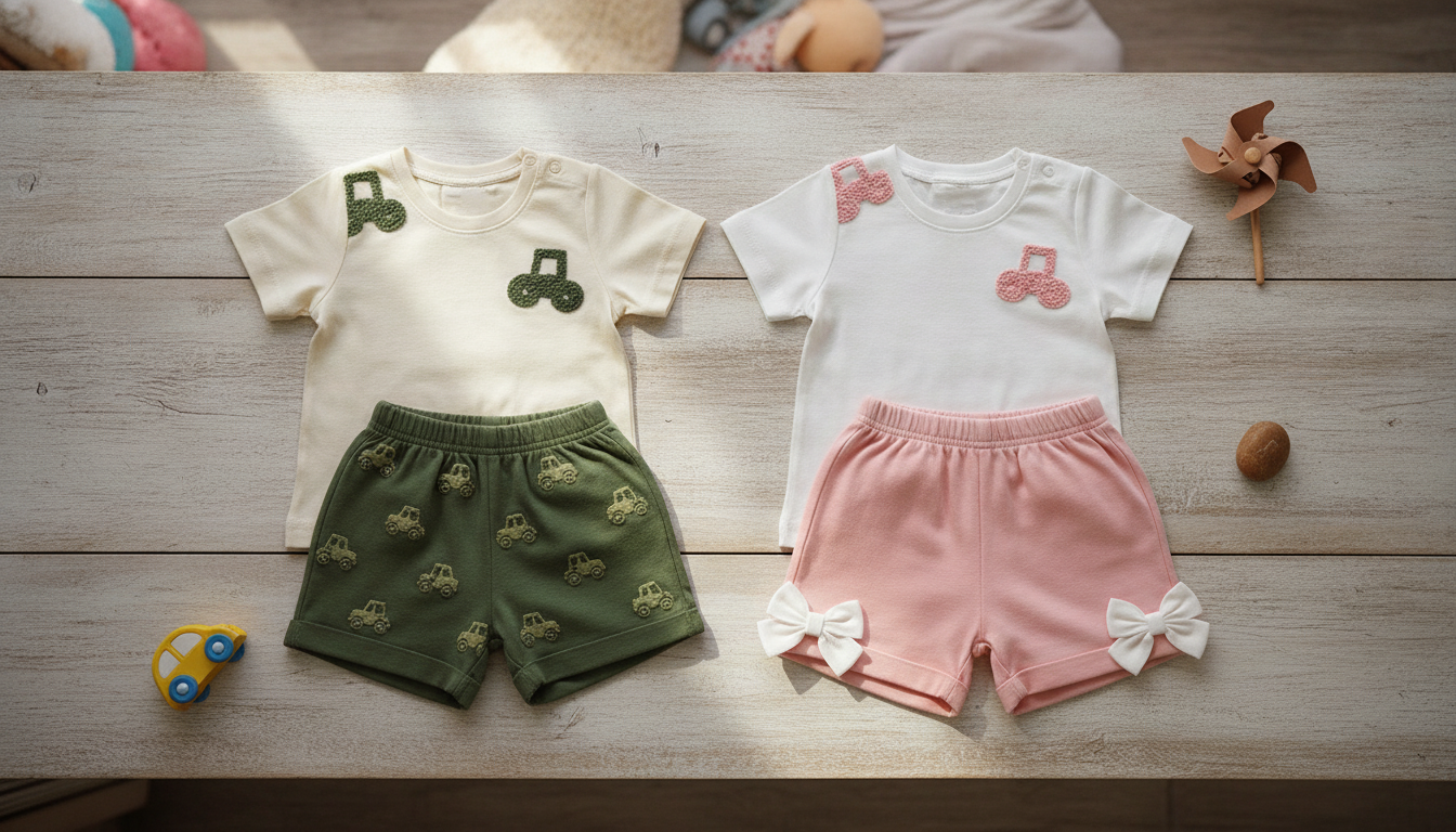 Unisex Toddler 2-Piece Set: Embroidered Tee + Bow Shorts