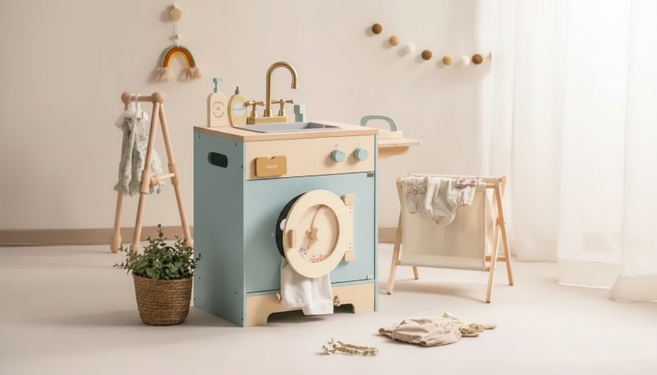 Wooden Sink & Washer Playset: Cleanup Role-Play Fun